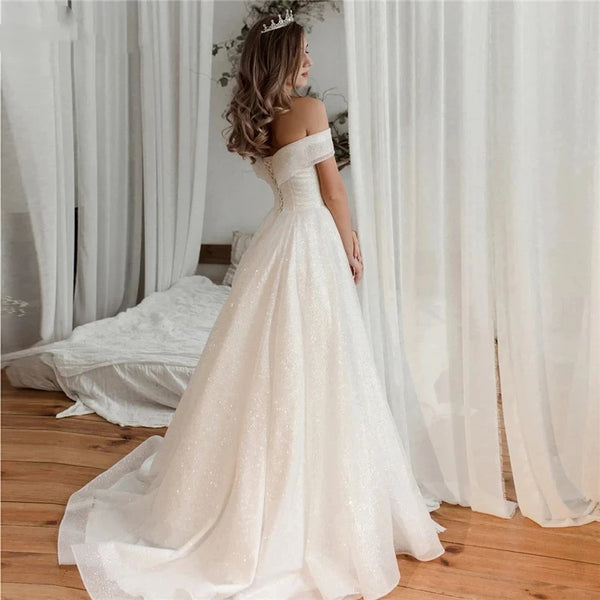 Enchanting Sweetheart A-Line Wedding Gowns with Elegant Off-the-Shoulder Design
