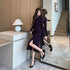Purpled Elegant Pleated Bodycon Suit Dress for Women Chic Formal Dress