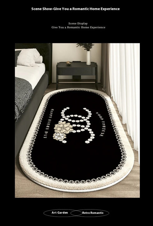 Cashmere Imitated French Oval Bed Rug for Living Room and Study, Dirt Resistant Non-Slip Carpet