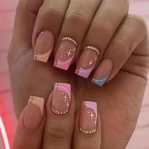 24Pcs Short Full Cover Press On Acrylic Nails Set for Sweet Girls - Seamless Removable Fake Nails for Fall Season Nail Art