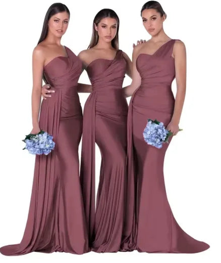 Mermaid Satin Corset Bridesmaid Dress for Wedding Party Gown with Ruched Detailing and Floor Length