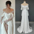 Customized Illusion Tulle Off Shoulder Lace Wedding Gowns A Line Long Sleeves Ruched Satin Bridal Dress
