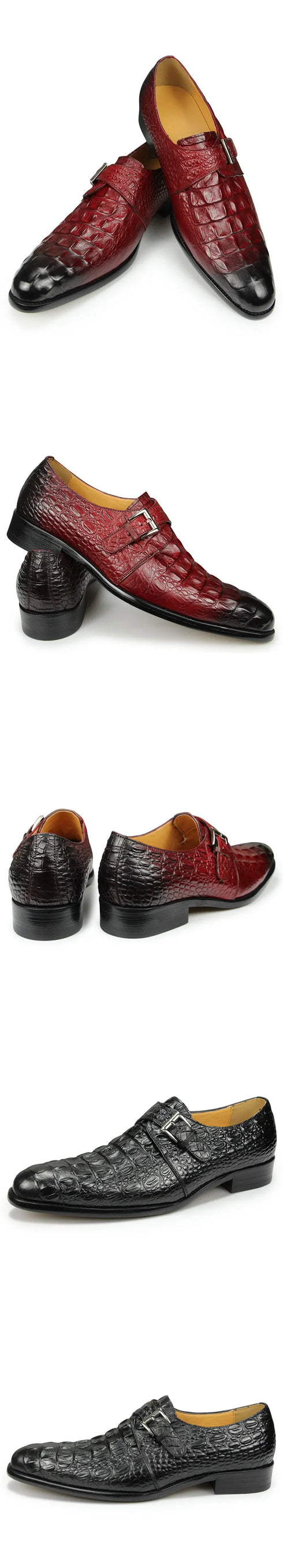 Luxury Crocodile Pattern Formal Leather Shoes for Men Monk Strap Oxford Style Loafers