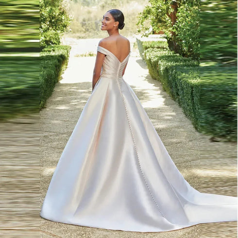 Flavinke Customized Pleat Satin Sweetheart Wedding Dresses With Pockets