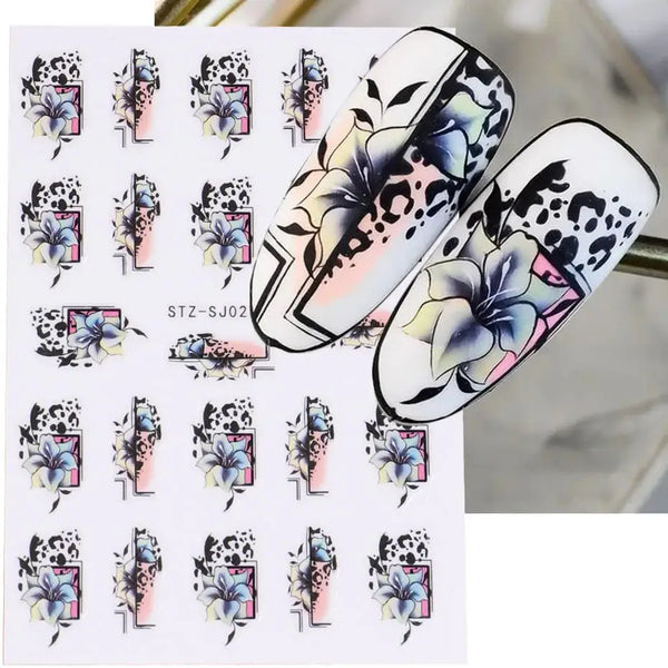 Geometric 3D Nail Art Stickers with Floral and Leaf Designs, Vintage Berries and Abstract Patterns for Creative Nail Decorations