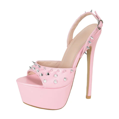 Sexy Peep Toe Platform Sandals Rivet Buckle Strappy Heels