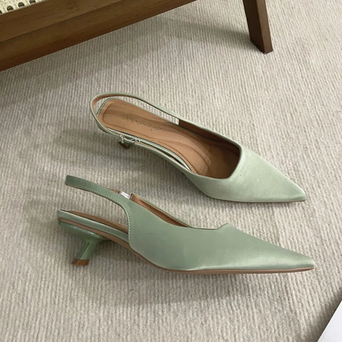 Elegant Pointed Toe Slingback Sandals Low Heel Mules