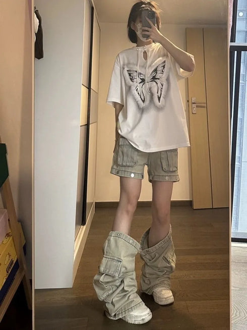 Detachable Design Tooling Jeans for Women – Gothic Retro High Street Style Wide Leg Pants, Perfect for Fall Outfits with Jeans and Casual Wear