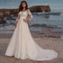 Elegant Long Wedding Dress with Long Sleeves and Lace Appliques A Line Tulle Sweep Train for Women
