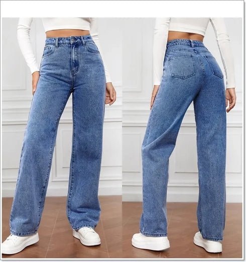Denim Jeans Women Straight Pants High Waist Loose Basics Ankle Length Y2k Streetwear Slight Stretch