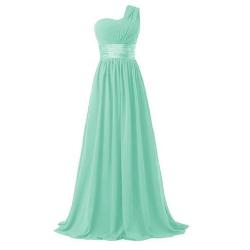 Bridesmaid Dress A Line Chiffon One Shoulder Pleated Back Lace Up Floor Length Wedding Dress