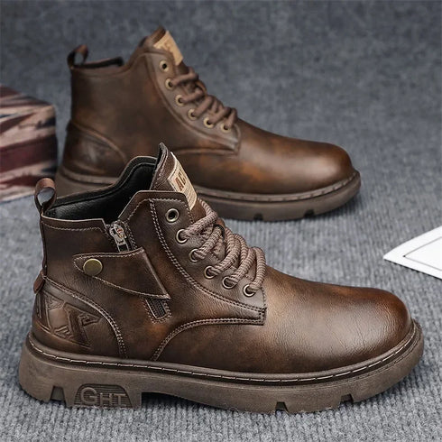 Men's Retro Style High Top Biker Boots for Winter Riding