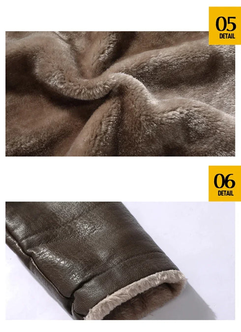 Men's Winter Fashion Long Thick Fleece PU Leather Windbreaker Jacket with Suit Collar, Casual Full-Length Coats for Stylish Men