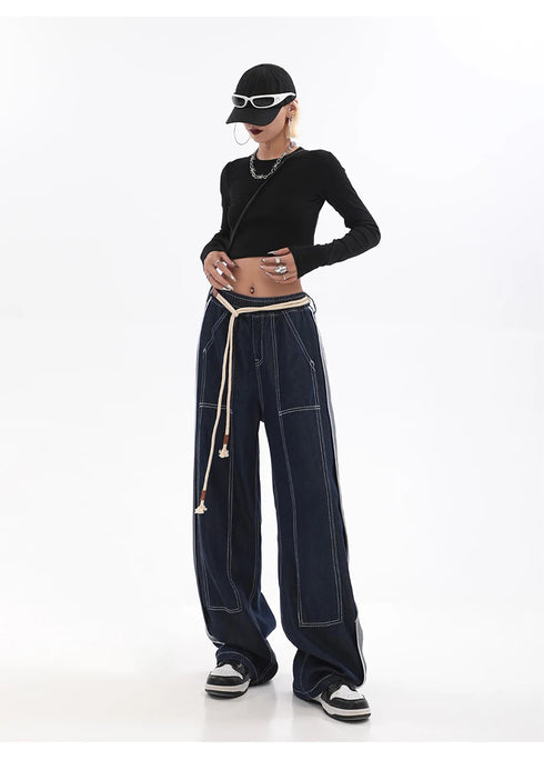 Womens Baggy Denim Jeans - High Waist Straight Leg Streetwear Trousers for Effortless Fall Outfits with Jeans, Perfect for Any Season