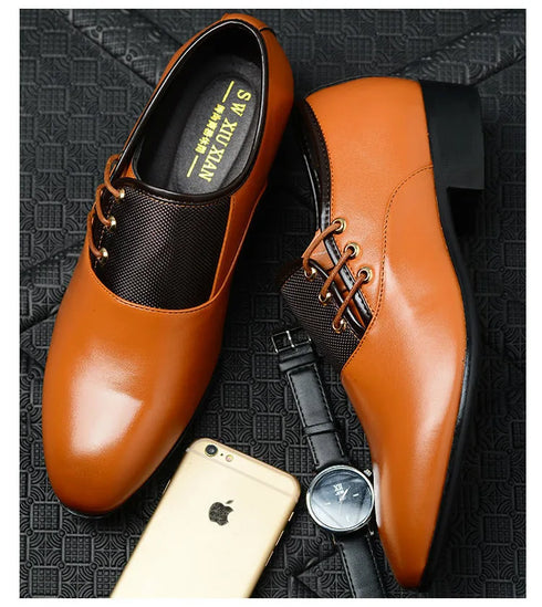 Classic Point Toe Men’s Dress Shoes for Business and Formal Occasions – Stylish Lace-Up Brogue Casual Footwear for Every Man's Wardrobe