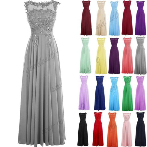 Bridesmaid Dress A-Line Chiffon Beading Applique Backless Floor Length Evening Dress