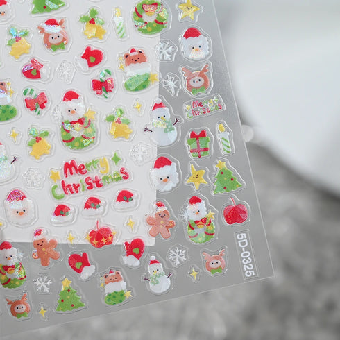 Adorable Pink Christmas Nail Art Stickers with Shiny Shells, Cute Snowflakes, Stars, and Wreaths - 5D Embossed Nail Decorations for Festive Nail Designs