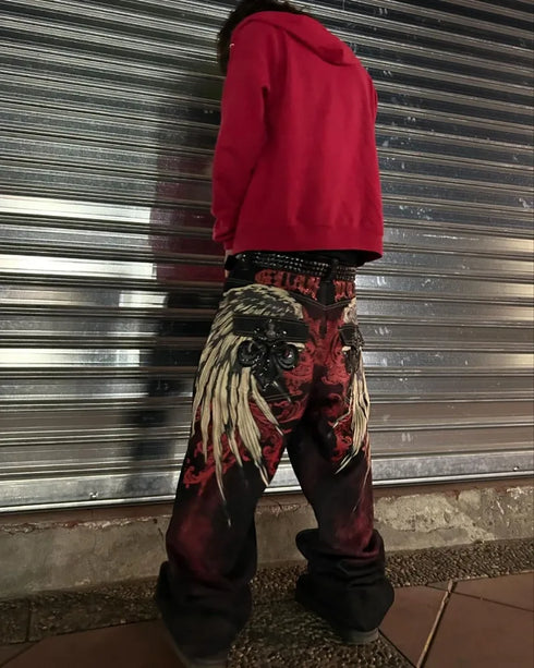 Premium Y2K Harajuku Embroidered Wide-Leg Baggy Jeans