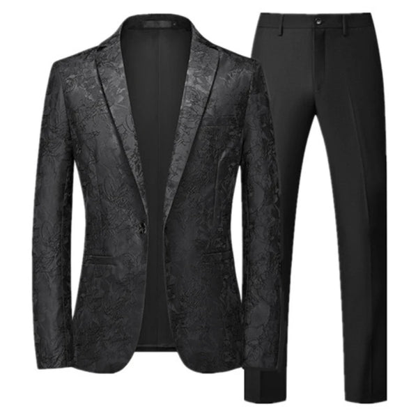 Men's Elegant Jacquard Suit Set - 2 Pieces Blazer & Pants for Business and Formal Events