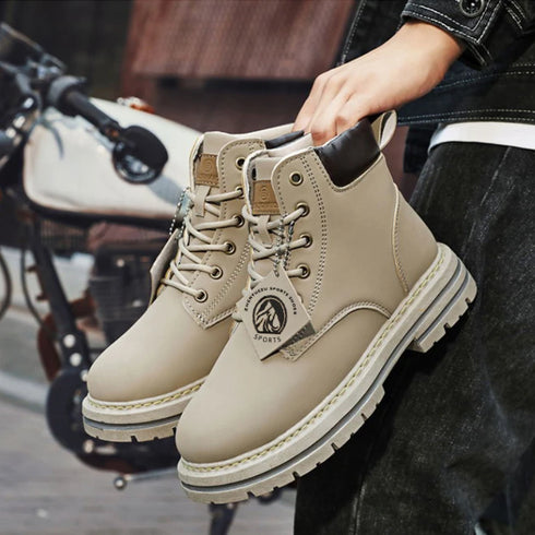 Luxury British Style Men's Ankle Motorcycle Boots – Designer Lace-Up Leather Footwear