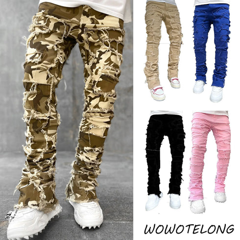Men's Distressed Ripped Slim Fit Denim Pants - Streetwear Essential