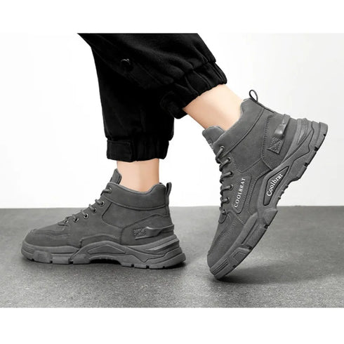 Trendy Men's Lace-up Motorcycle Boots - Outdoor Warm Platform Footwear