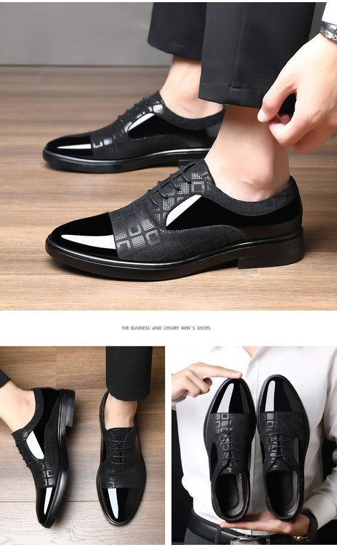 Elegant Men's Dress Shoes for Formal Occasions - Stylish PU Leather Slip-On Business Footwear for Weddings and Parties
