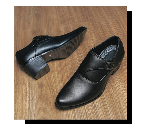 Leather Shoes for Men Cuban Style Heightening Wedding and Business Casual Footwear