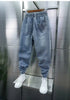 Men's Hip Hop Casual Denim Jogger Pants with Elastic Waist and Letter Print