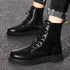Men's Classic Leather Biker Boots - Trendy Waterproof Ankle Footwear for Autumn & Winter