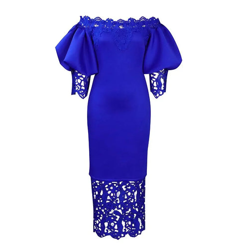 Trend Fashion Lace Midi Dress Women Off-Neck Bodycon Style