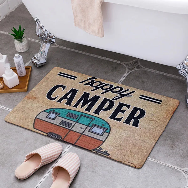 Cartoon Camper Bathroom Doormat Absorbent Indoor Rug Anti-Slip Decorative Floor Mat