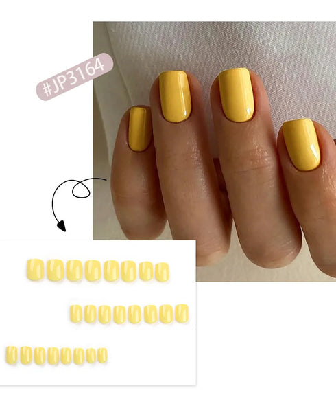 Glossy Solid Color Short Square Detachable Fake Nails Set - Wearable Finished Press On Nails with Glue for Effortless Nail Art Enjoyment