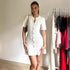 Elegant Knitted Mini Dress for Women Slim Fit Ribbed Knit with Metal Buttons Short Sleeve Holiday Party Dress