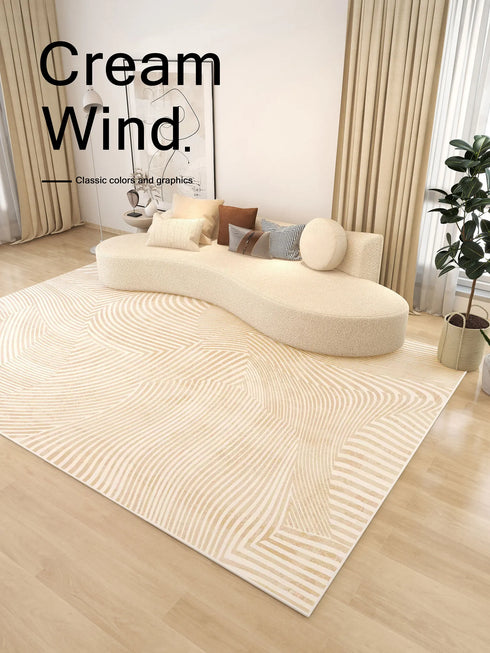 Minimalist Beige Art Stripe Carpet Soft Large Area Rug for Bedroom and Living Room Decor