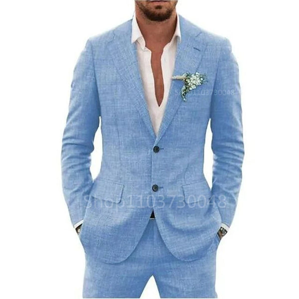 Men's Retro Linen Suit Set for Beach Weddings and Summer Events