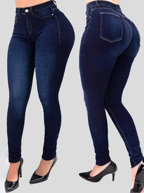 Casual Women's High Waist Denim Jeans - Medium Stretch Skinny Pants for All Seasons, Perfect for Fall Outfits and Street Style Inspiration