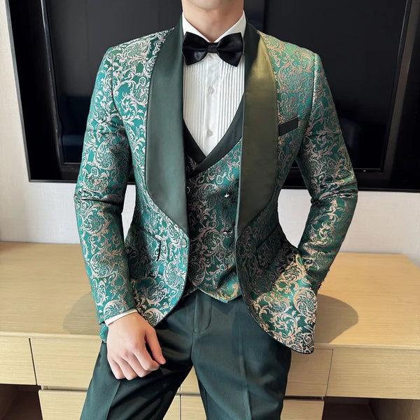 Stylish British Style Men's Three-Piece Suit Set with Vest and Trousers for Weddings and Business Casual Events