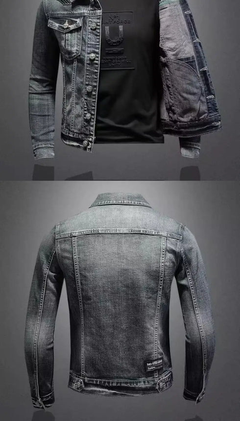 Men's Casual Vintage Denim Biker Jacket for Riding, Stylish High Street Outerwear with Buttoned Lapel and Comfortable Fit for Everyday Wear