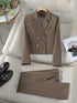 Chic Women's Office Suit Set: Long Sleeve Double Breasted Short Tops with Slim High Waisted Pencil Pants for Spring Fashion