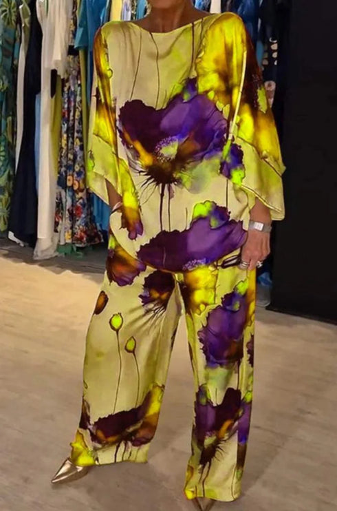 Chic Women's 2-Piece Satin Set with 3/4 Sleeve Top and Pants for Effortless Summer Fashion Inspo