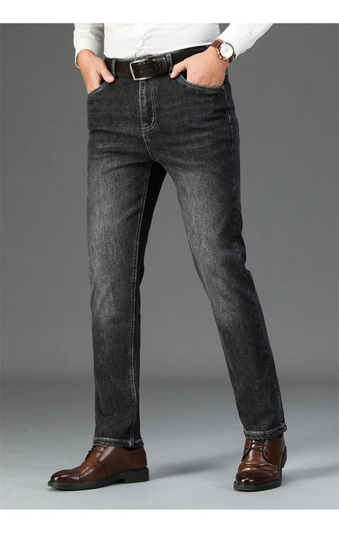 Men's High Waist Fit Straight Jeans Classic Vintage Cotton Trousers