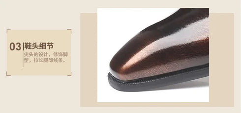 Men Pointed Toe Leather Shoes Slip On Low Heel Footwear