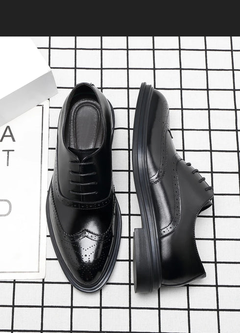 Platform High Heel Casual Men Brogue Genuine Leather Oxford Dress Shoes