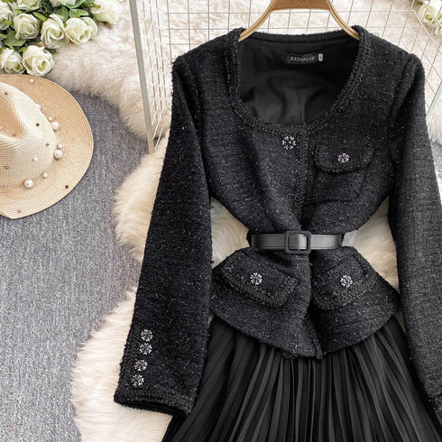 Hepburn Elegant Long Tweed Dresses Women Autumn Party Luxury Robe