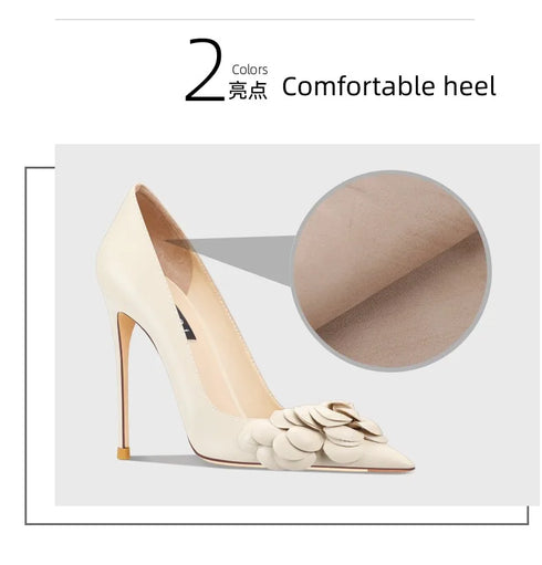 Classic Pointed Women's High Heels with Big Flower Detail - Fashionable and Comfortable Office Pumps for Stylish Women