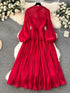 French Luxury Folds Wedding Formal Occasion Dress Women Stand Puff Sleeve Pleated Holiday Chic Robe