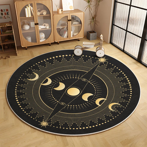 Sun Moon Round Area Rug Soft Non-Slip Mat for Bedroom and Living Room
