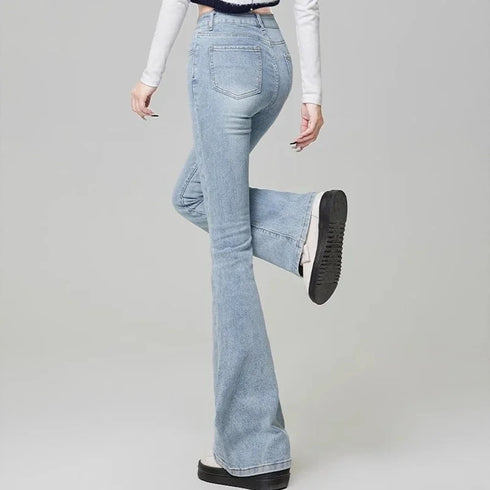 Korean Style Women's Grunge Flare Jeans - Y2K Bell Bottom Trousers for All Seasons, Perfect for Fashionable Streetwear and Fall Outfit Inspiration