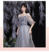 Off Shoulder Lace Illusion A Line Dress Floor Length Glitter Tulle Bow Bridesmaid Dress